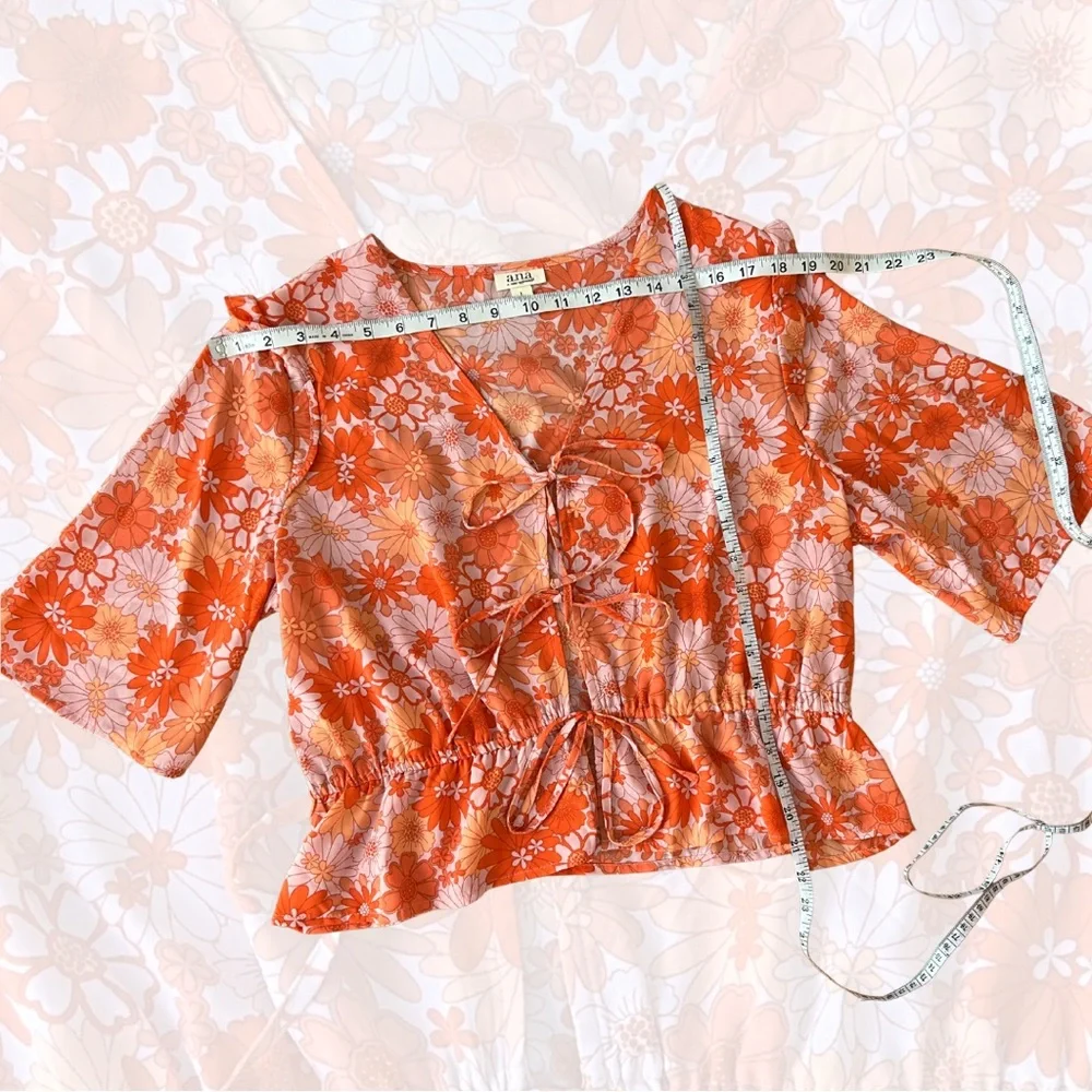 a.n.a Orange Floral Lace-Up Blouse - Picture 4 of 4